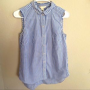Sleeveless Striped Button Down